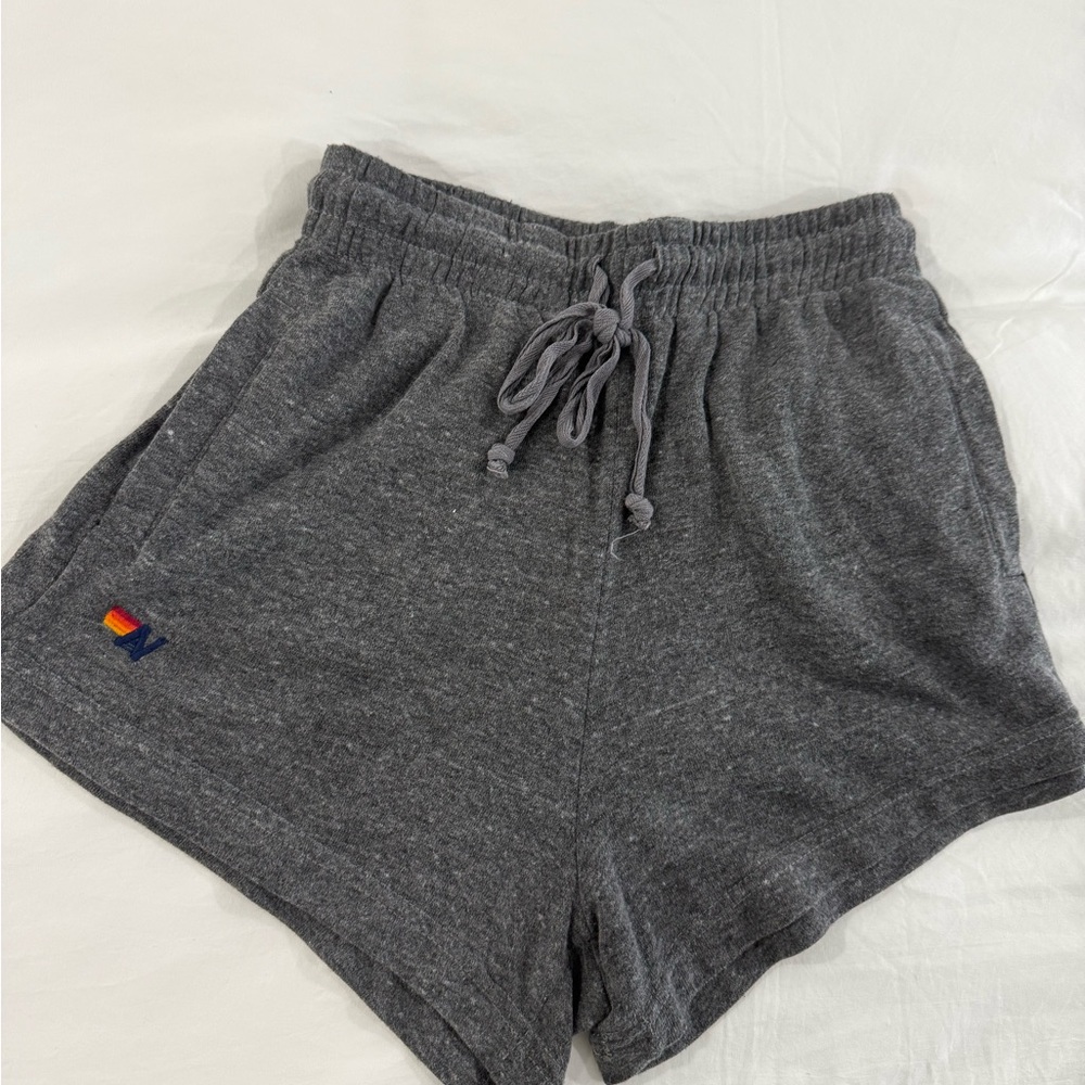 Aviator Nation Gray Athletic Drawstring Shorts with Small Rainbow Logo